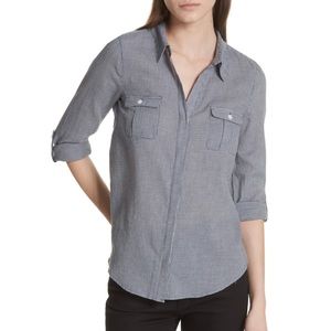 JOIE Navy Blue Micro Gingham Annabelle Button Down Long Sleeve Top